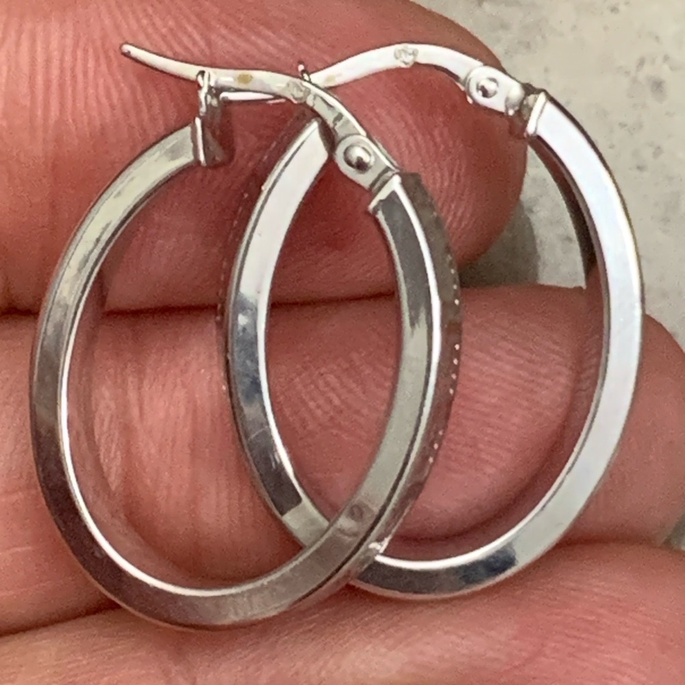 Greek Key Design 14K white gold hoop earrings